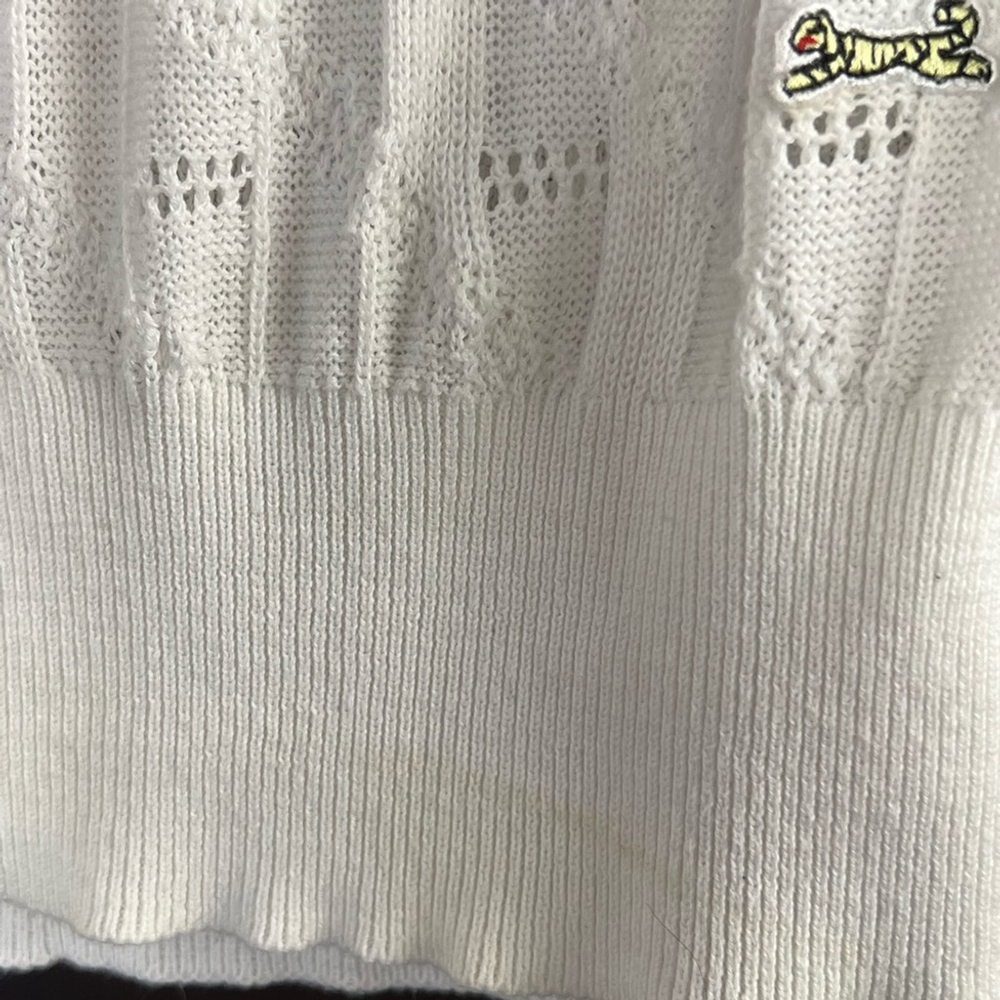 Le Tigre White Yellow Crew Neck Sweater with Cable Knit 100% Cotton preppy Sport - Picture 3 of 8